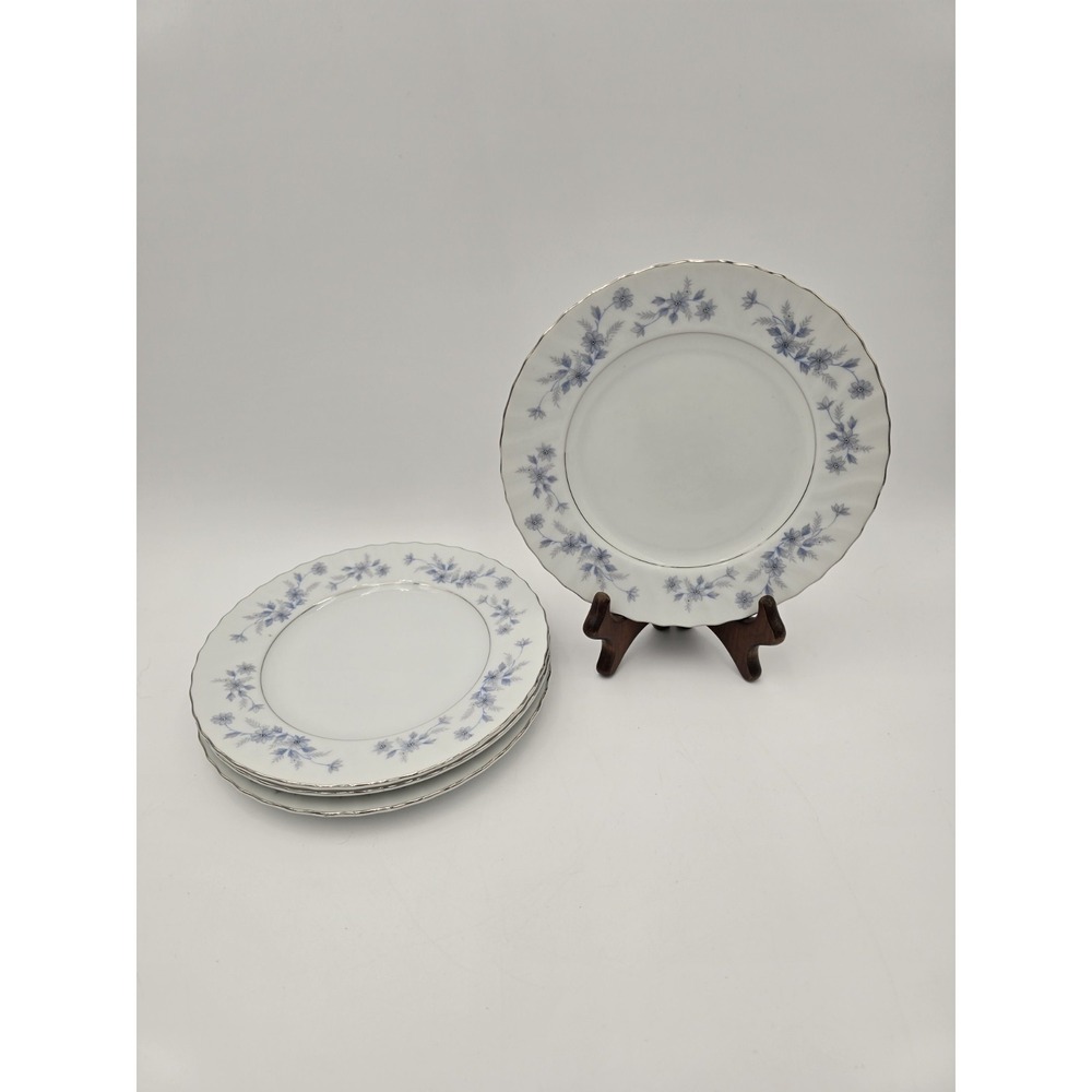 4 Vintage Empress China Japan Delft Blue Flower  Salad Bread Plates Silver Trim